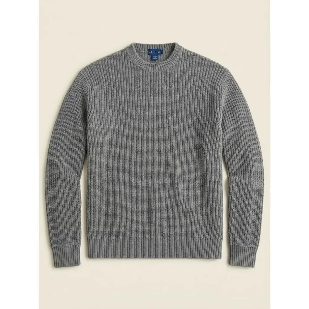 J.Crew Fisherman Rib Knit Sweater Mens XL Gray Crew Neck Cotton Pullover
